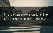 很多人不知道17c网站背后，别忽略：被低估的细节：看懂这一点才算入门