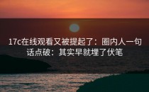 17c在线观看又被提起了：圈内人一句话点破：其实早就埋了伏笔