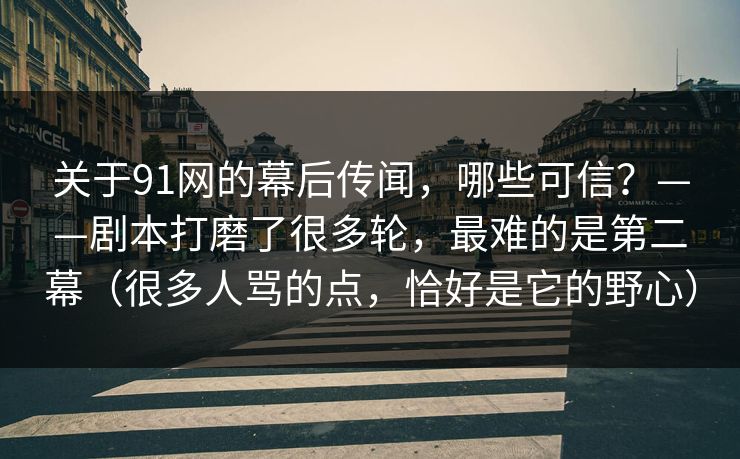 关于91网的幕后传闻，哪些可信？——剧本打磨了很多轮，最难的是第二幕（很多人骂的点，恰好是它的野心）