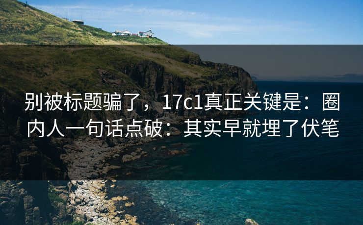 别被标题骗了，17c1真正关键是：圈内人一句话点破：其实早就埋了伏笔  第1张